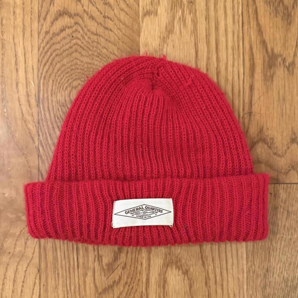 General Quarters Los Angeles red beanie stocking hat.